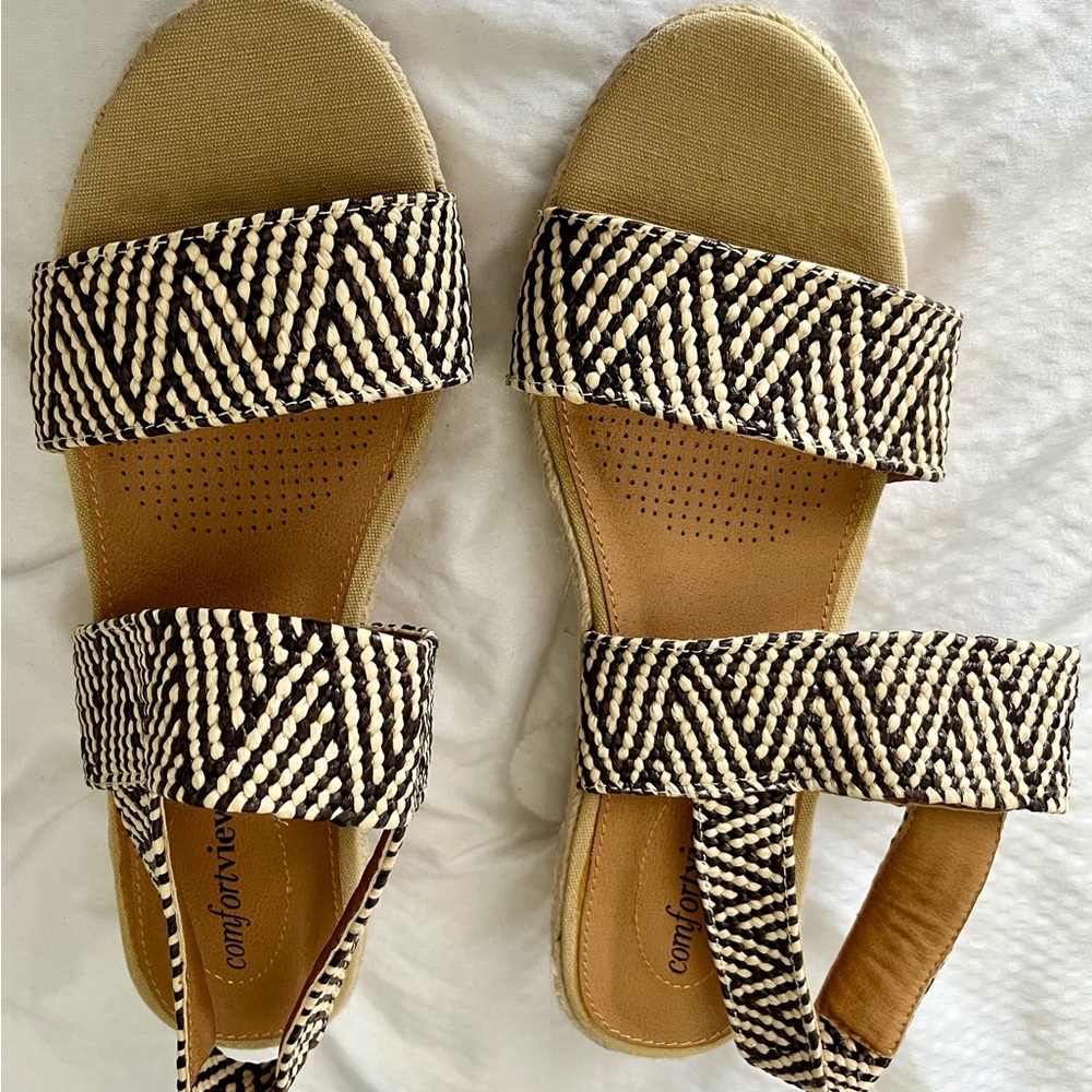 Comfortview Cream and Brown Wedges with Ankle Strap